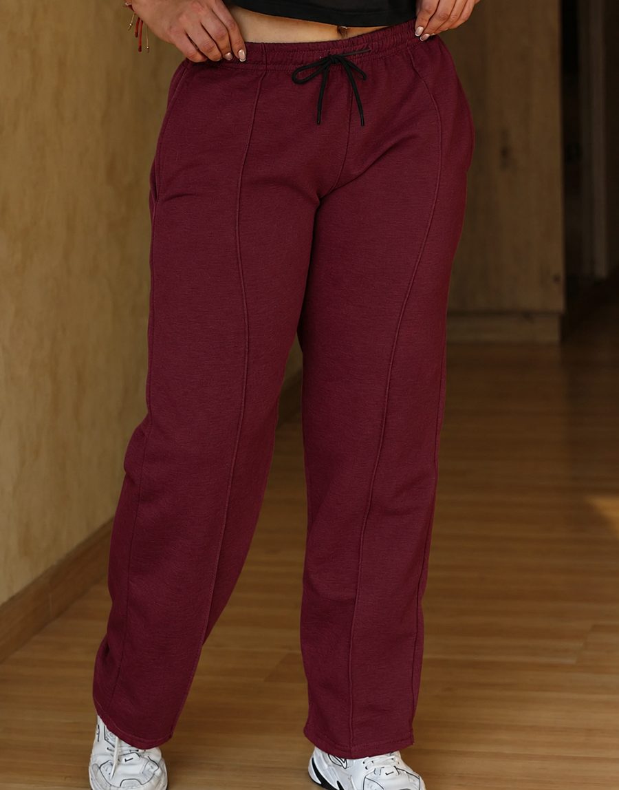 Pantalón bota recta color Vino tinto